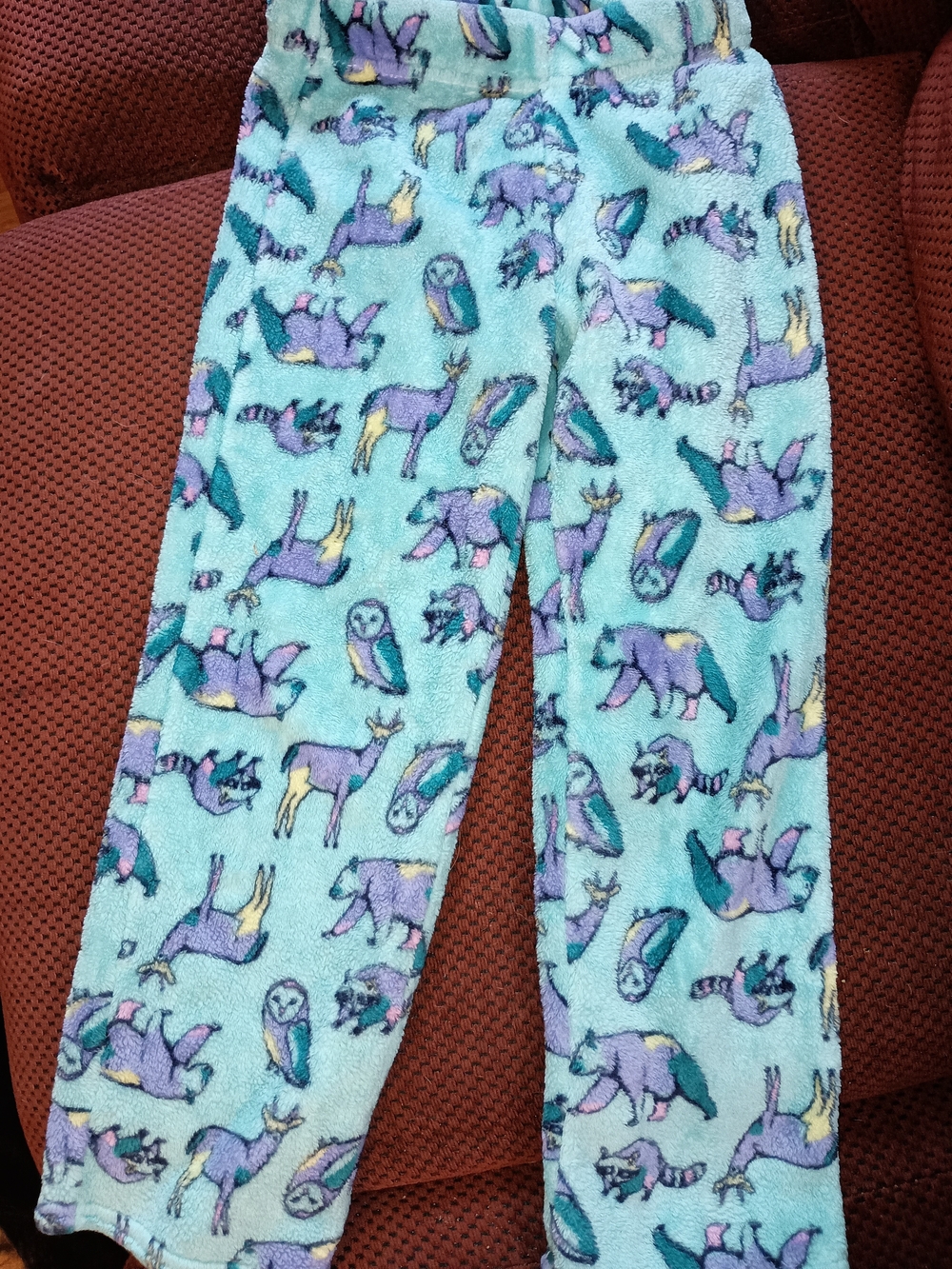 Eddie Bauer Aqua Plush Pajama Pants with Purple Animal Print